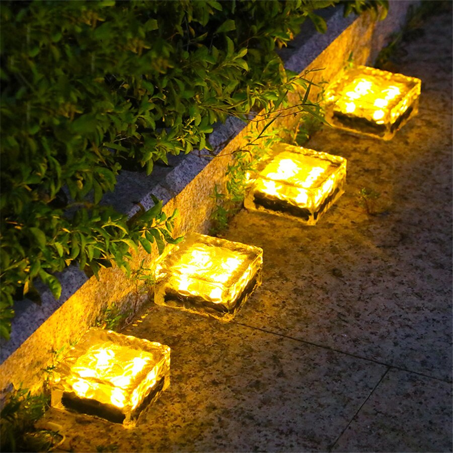 Outdoor Solar Led Ground Light Waterproof Garden Lanscape Acrylic Brick Lamp Solar Ice Cube Light for Pathway Stair Backyard