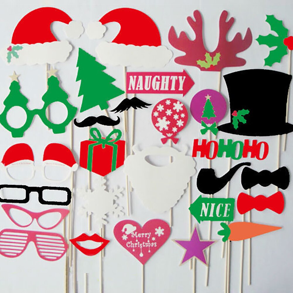 17/28pcs Photographing Photos Props with Sticks Santa Claus Pattern Funny Birthday Party Wedding Entertainment Tools Souvenir: 28pcs
