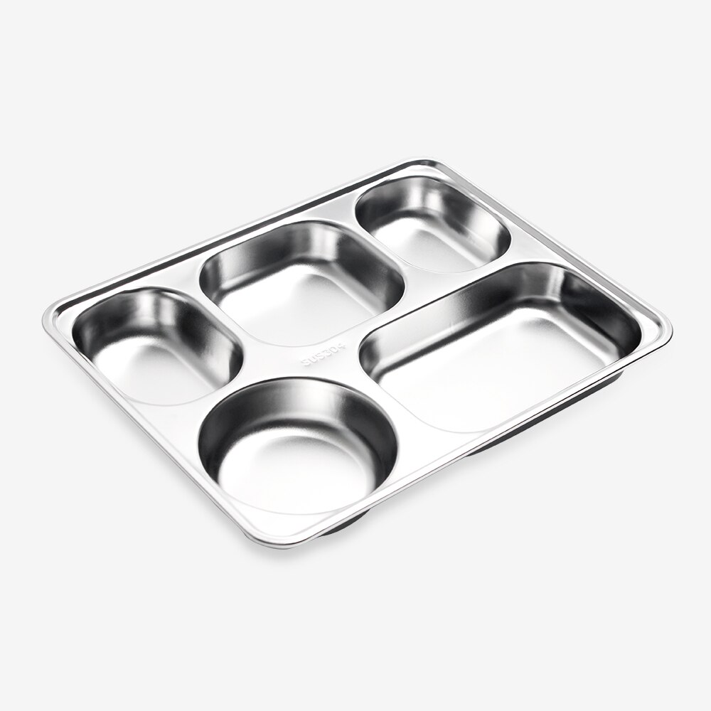 Stainless Steel 304 Divided Dinner Tray Fast Food Plate 5 Grids for School Canteen Kids 5 Section Cafeteria Partition Plate: 2-Shallow