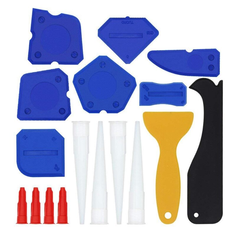 17 Pieces Caulking Tool Kit Silicone Sealant Finishing Tool Grout Scraper Caulk Remover and Caulk Nozzle and Caulk Caps