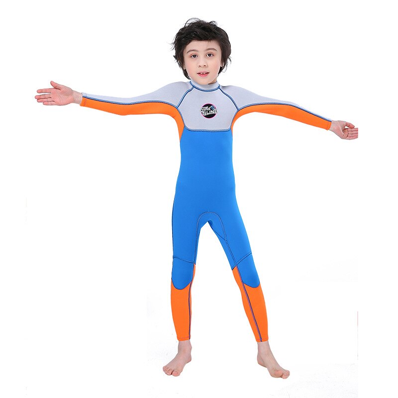 kids teenage youth full wetsuit 2.5mm neoprene long sleeve suit one-piece keep warm for cold water diving surf swimming: 1904 blue-orange / S