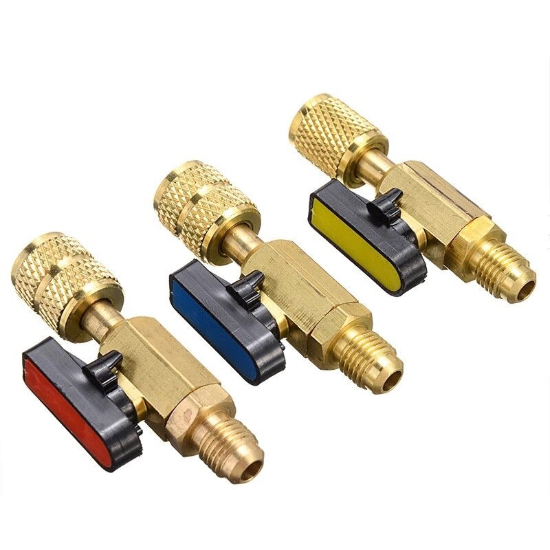 Válvulas de bola recta refrigerante R410A de latón, mangueras de carga de CA de latón de 1/4 "macho a 1/4" / 5/16 "hembra SAE, , 3 uds.