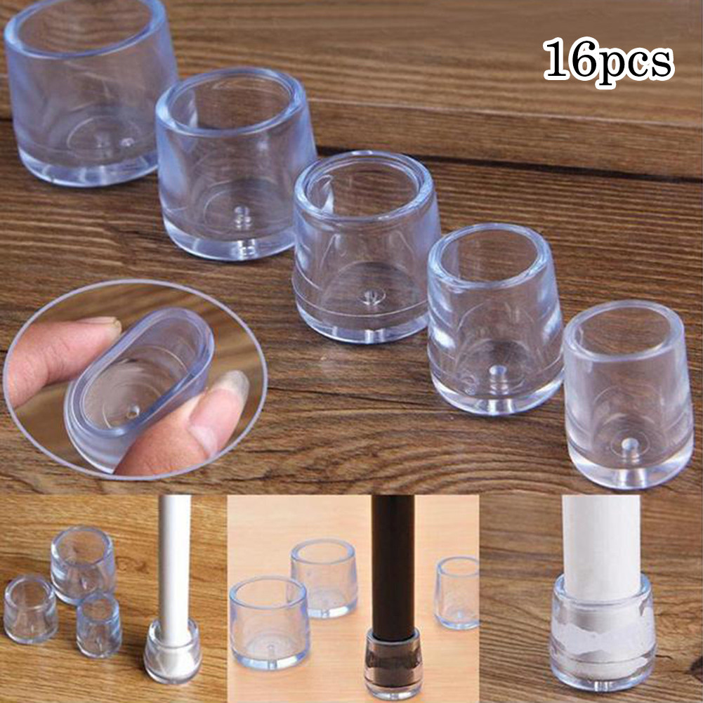 Protecteur de pied de pied de meuble, 16 pièces, PVC blanc Transparent 16mm/19mm/25mm, capuchon résistant à l'usure, réduction du bruit, protection du sol