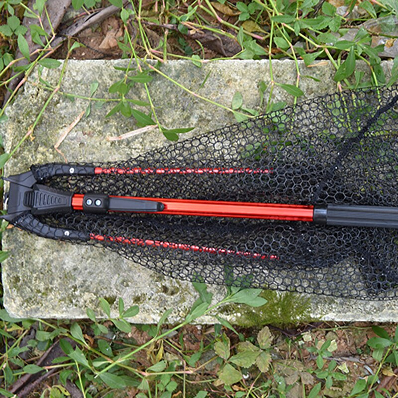 Fishing Net Retractable Folding Fishing Brail Blue Soft Rubber Landing Net Eva Handle Fishing Nets Tools Fish Nets Accessories