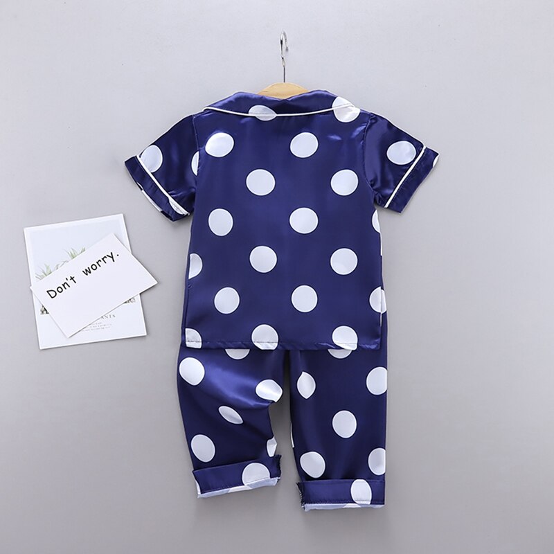 Herfst Baby Pyjama Kinderen Meisjes Jongens Kleding Golf Punt Afdrukken Nachtkleding Set Korte Mouw Blouse Tops + Nacht Broek 2Pcs 5