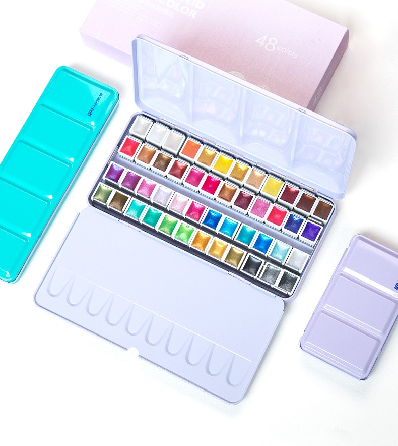 Professionele 12/24/48 Kleuren Parelmoer Aquarel Verf Set Pigment Effen Verf voor Kunst Levert