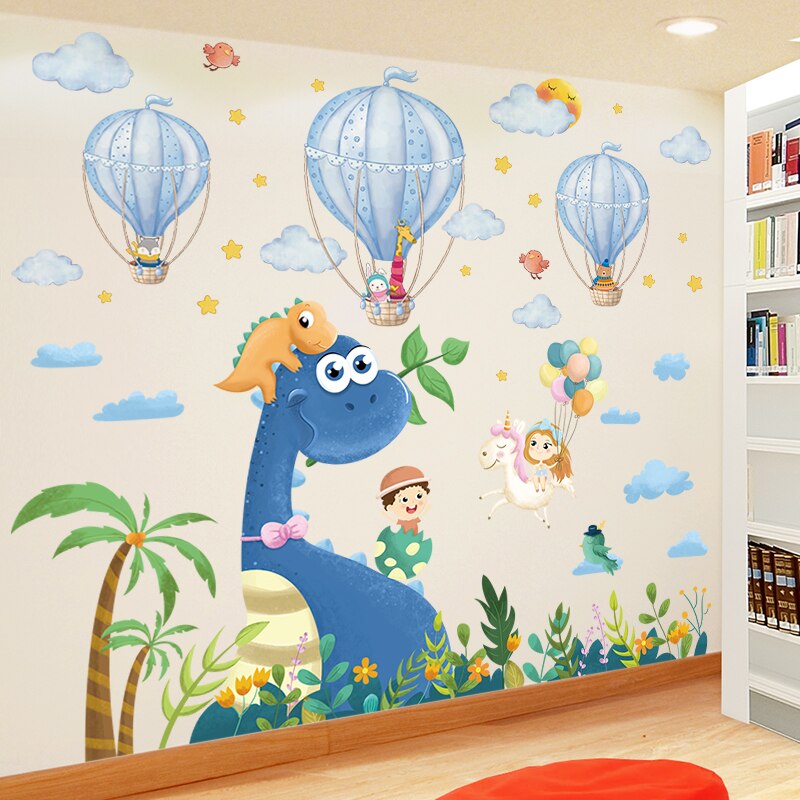 [Shijuekongjian] Cartoon Dinosaurus Dieren Muurstickers Diy Air Ballonnen Mural Decals Voor Kinderen Kamers Baby Slaapkamer Decoratie