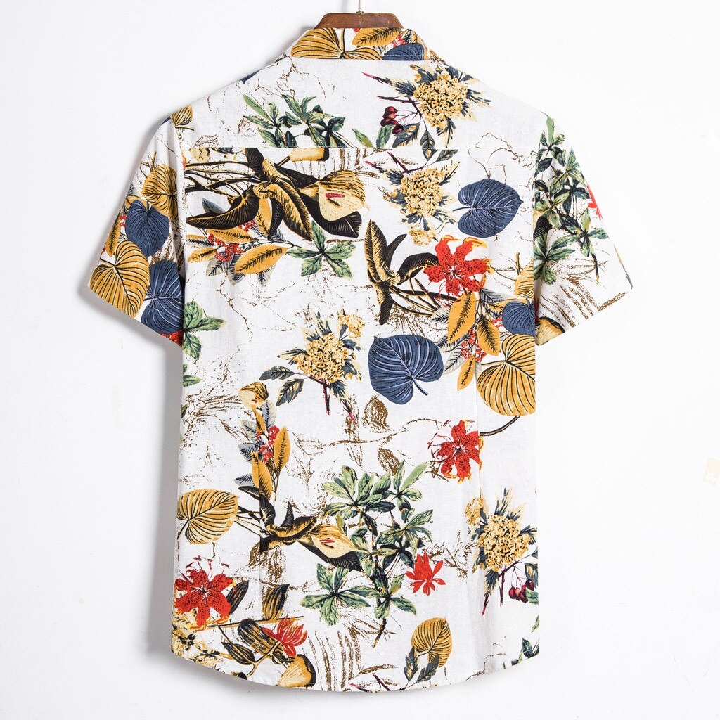 Mannen Mode Toevallige Etnische Korte Mouwen Casual Katoen Linnen Afdrukken Hawaiian Shirt Blouse Party Shirts Tops Camisas Para Hombr