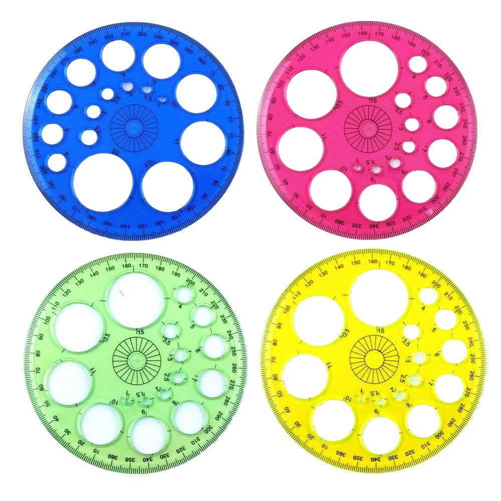 XRHYY 4 Stuks Kleurrijke 360 Graden Circulaire Plastic Gradenboog Heerser Template (Willekeurige 4 Kleuren)