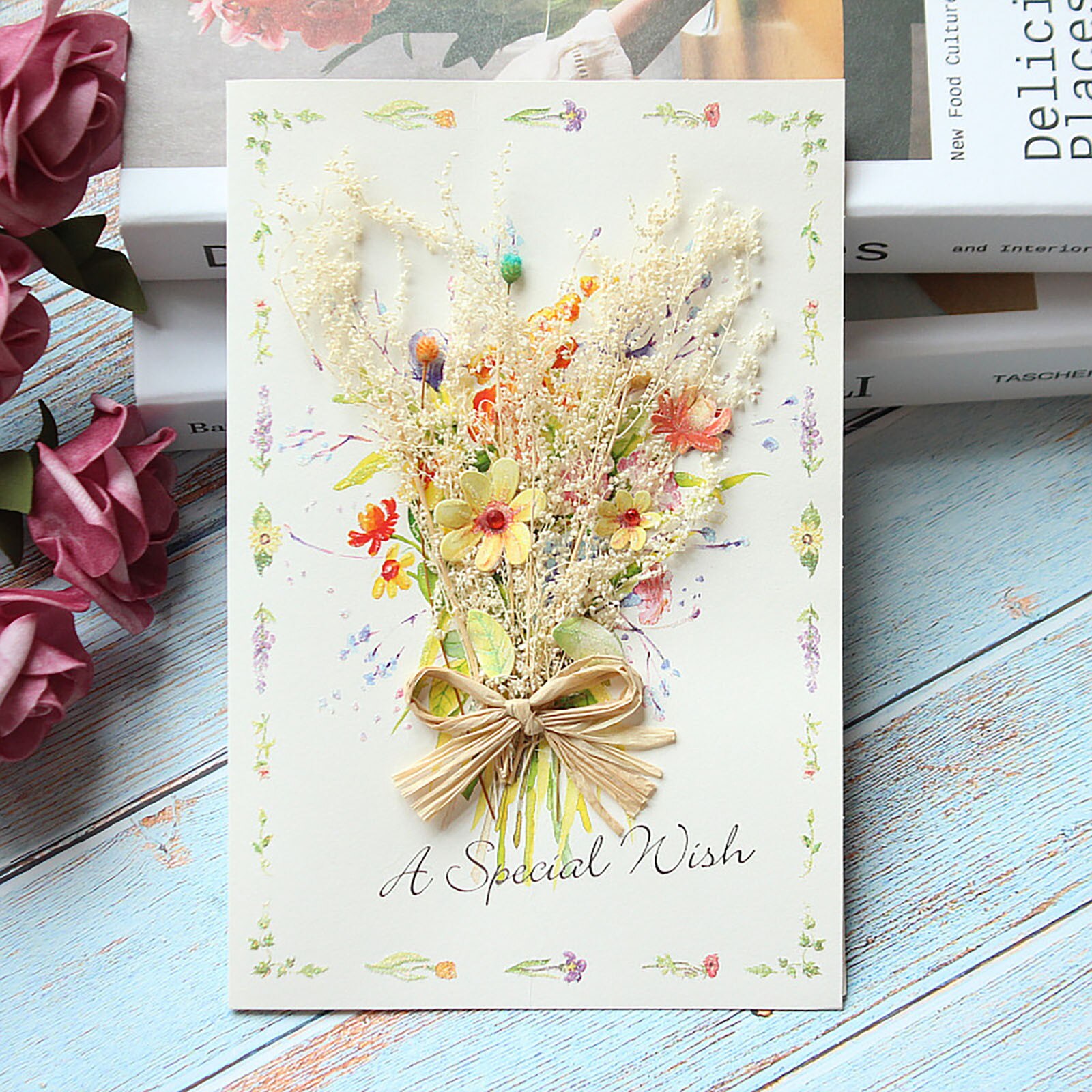 Creatieve Gedroogde Bloemen Enkele Pagina Type Wenskaart Verjaardag Party Trouwkaarten Moederdag Wenskaart Voor mom