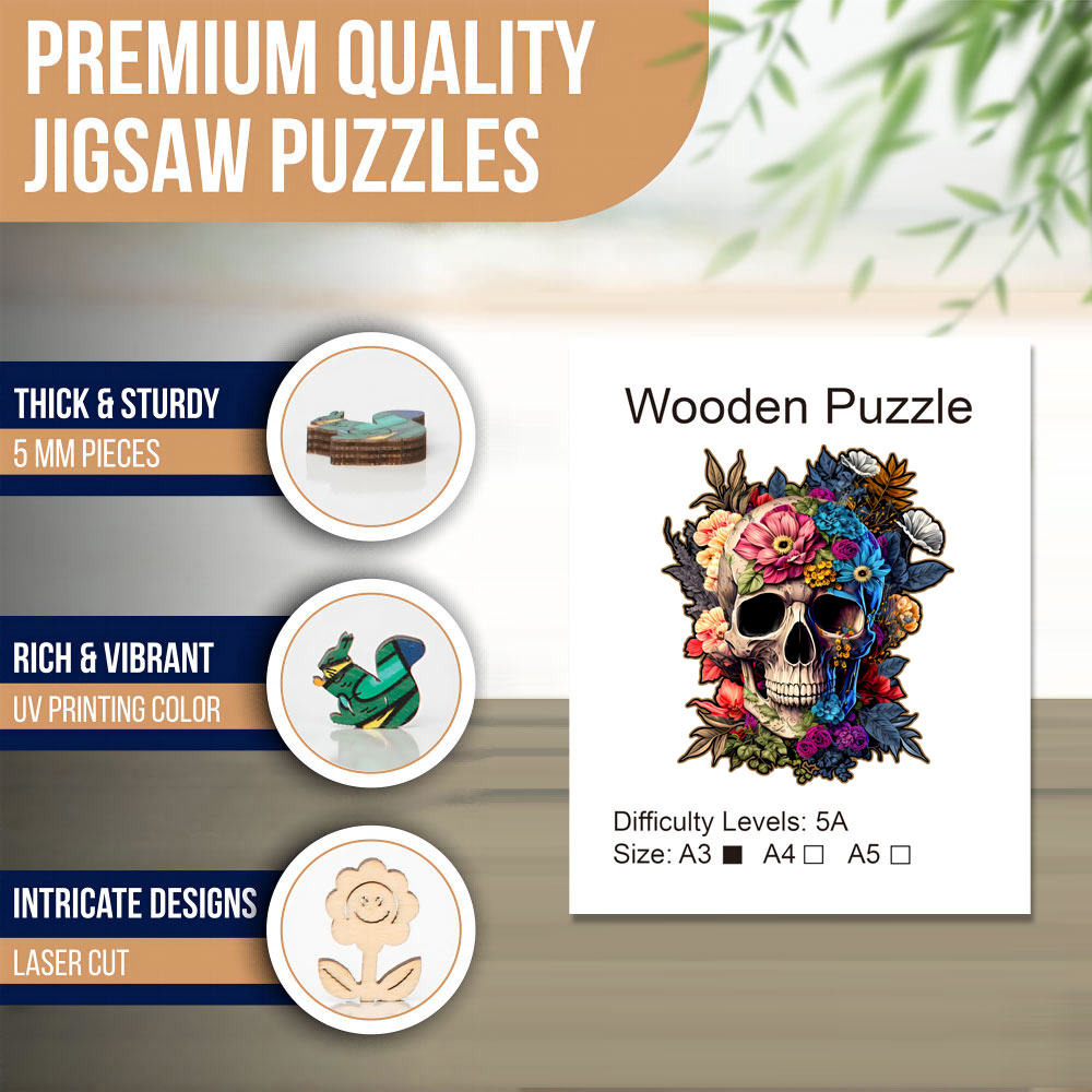 Puzzle in legno con teschio artistico, pezzi unici a forma di animale, giocattoli antistress, gioco per il tempo libero fai da te per la famiglia, decorazioni per la casa