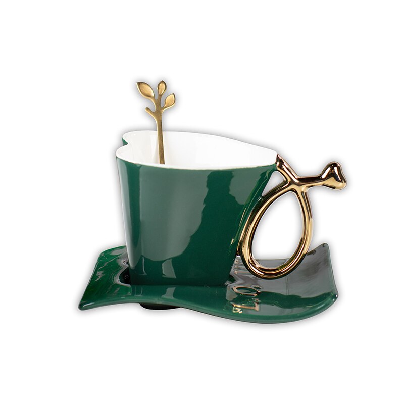 150Ml Vintage Groene Creatieve Hartvormige Keramische Cup Nordic Koffie Hartvormige Thee Cup Paar Bruiloft Koffiekoppen