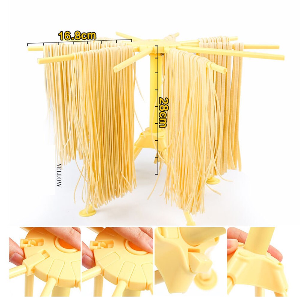 Cremalheira dobrável do secador do macarronete do agregado familiar que pendura a barra 10 segura a cremalheira de secagem da massa (amarelo)