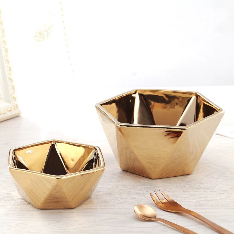 Ceramic Plate Bowl Cup Mug Europe Plating Golden for Dinner Breakfast Hotel Salad Bowls plates