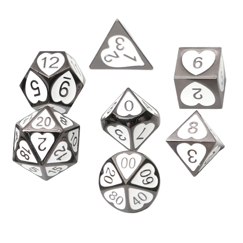 7 Stks/set Solide Metalen Multi Side Cijfer D4 D6 D8 D10 D12 D20 Board Game Dice Set Voor Party Casino board Game: 07