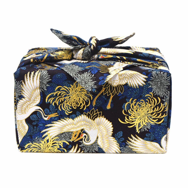 Pañuelo de estilo japonés Furoshiki, Material de tela de algodón, patrón de grúa, un lado impreso, Bento, para envolver, muchos usos, 2 piezas