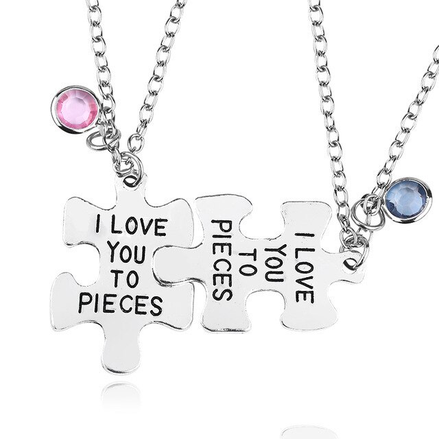 Best Friends Pendant Necklace Women Men Splicing Geometry Pizza Love Heart Necklaces Couple BFF Friendship Jewelry Colar: love you to pieces