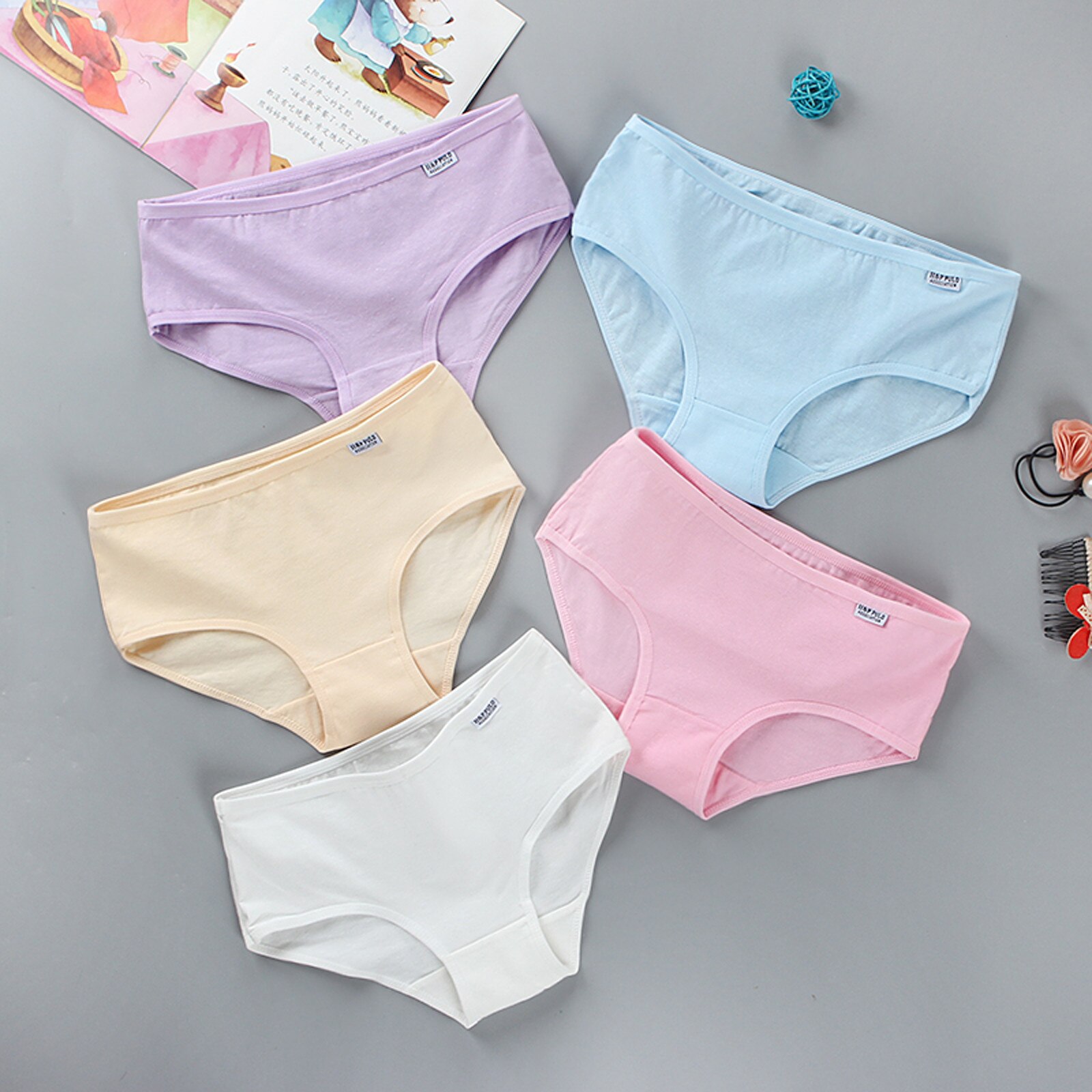 Underwear For Women Girls' Panties Underwear Pure Cotton Briefs Solid Low-rise Girls Panties Underpants Menstrual Panties