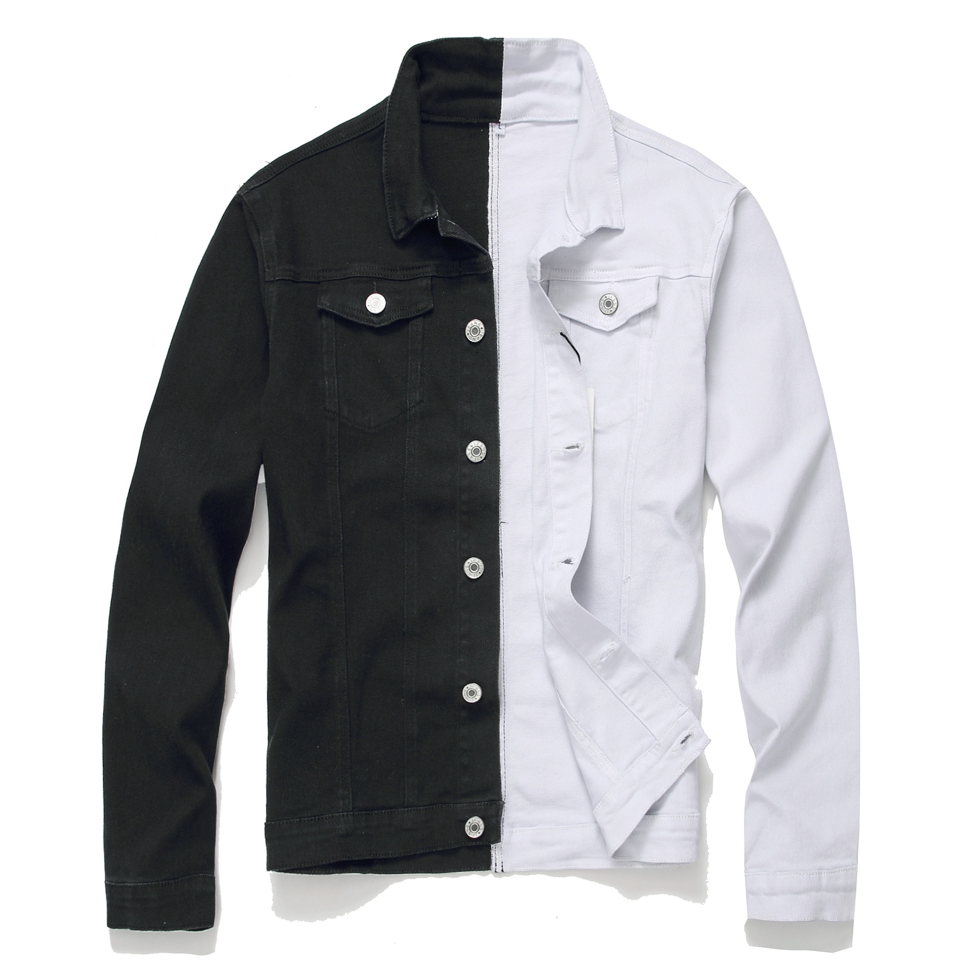 men's black and white and double color denim jacket of cultivate one's youth fashionable jean jacket lapel