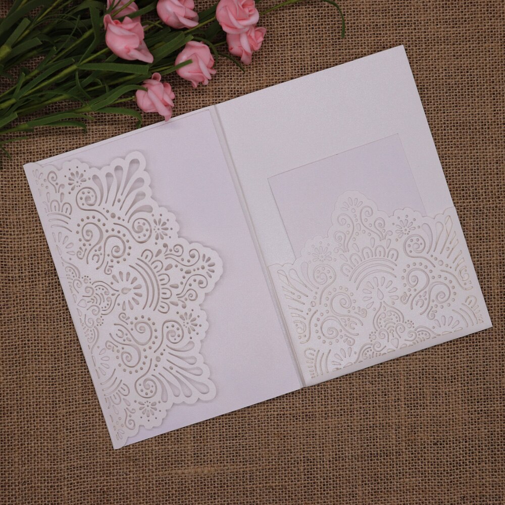 Tarjetas de papel perlado para invitación de boda, papel brillante de 250gsm tallado para invitaciones de cumpleaños, bautismo, , recuerdo, 10 unids/paquete: Ivory