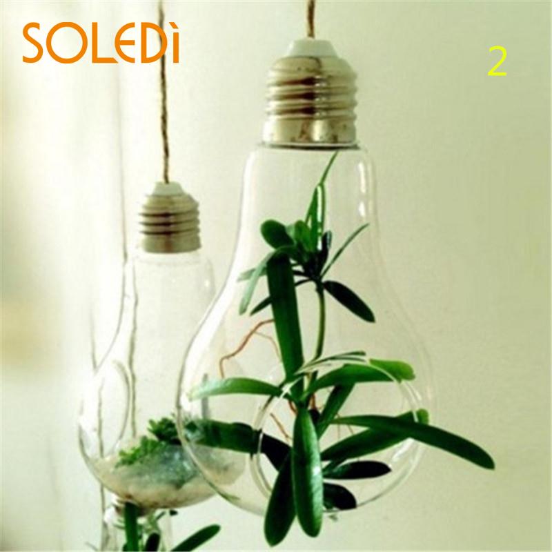 Clear Light Bulb Shape Glass Hanging Vase Bottle Terrarium Plant DIY Wedding Decor Hanging Flower Vase Garden Plant Pot Decor