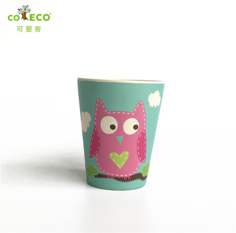 Taza de agua de fibra de bambú COECO para niños, taza de alimentación de bebé respetuosa con el medioambiente, taza de zumo de leche con dibujos para niños: Big Owl