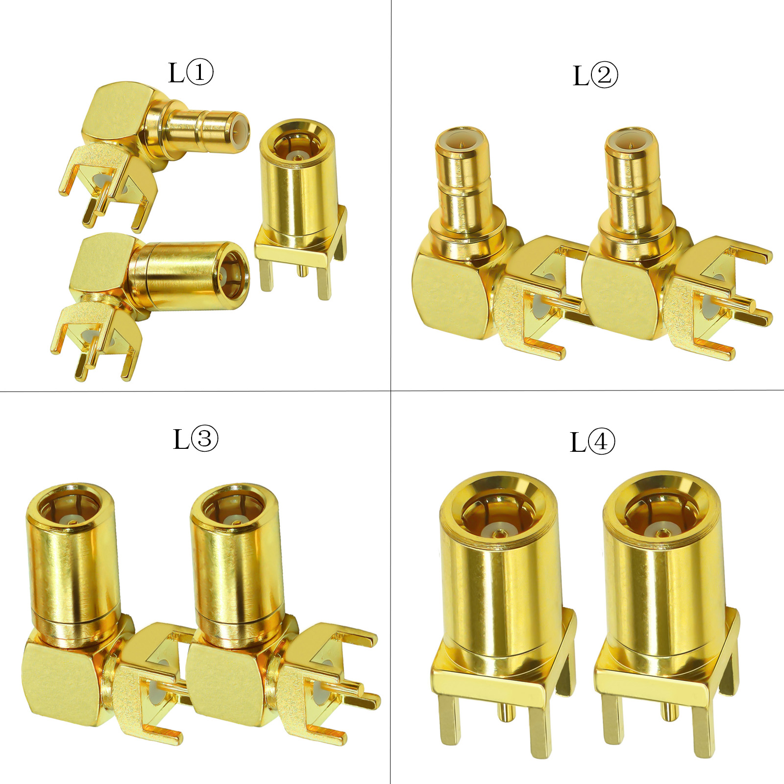 SMB PCB Mount Connector SMB Male Plug RF Coaxial Adapter SMB Female Jack Right Angle Solder PCB Panel 4 Pins 3Type/lot 2pcs/lot
