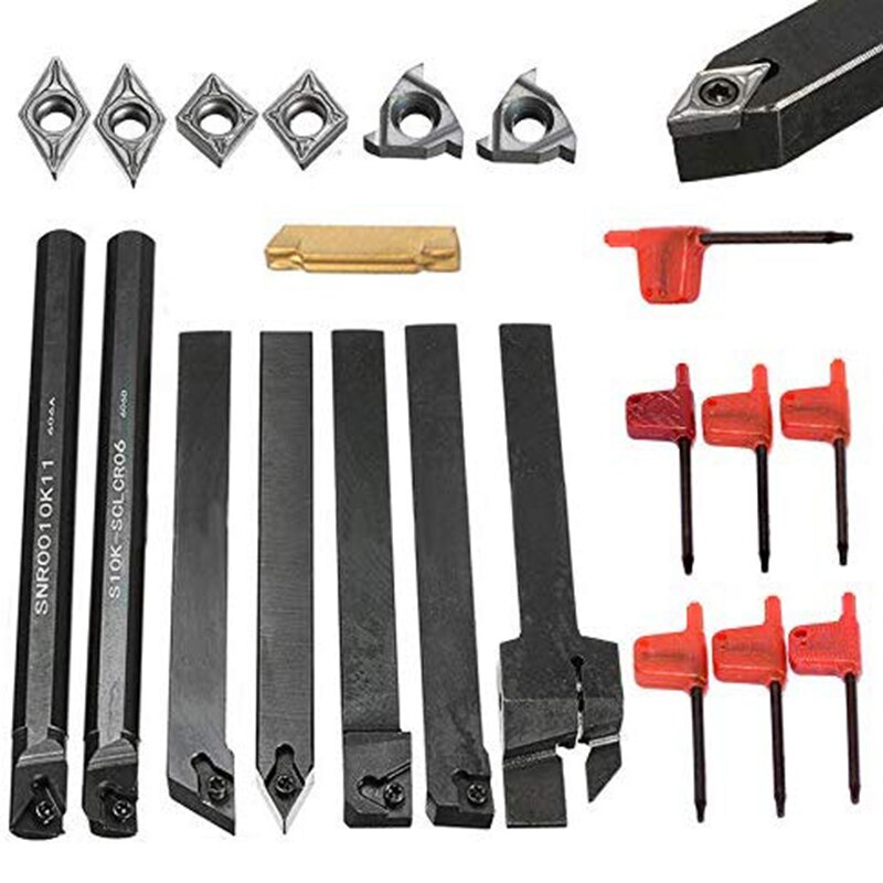 7Pcs Boring Bar Holder +7Pcs Carbide Insert Lathe Turning Tools + 7Pcs Wrenches for Semi-Finishing and Finishing