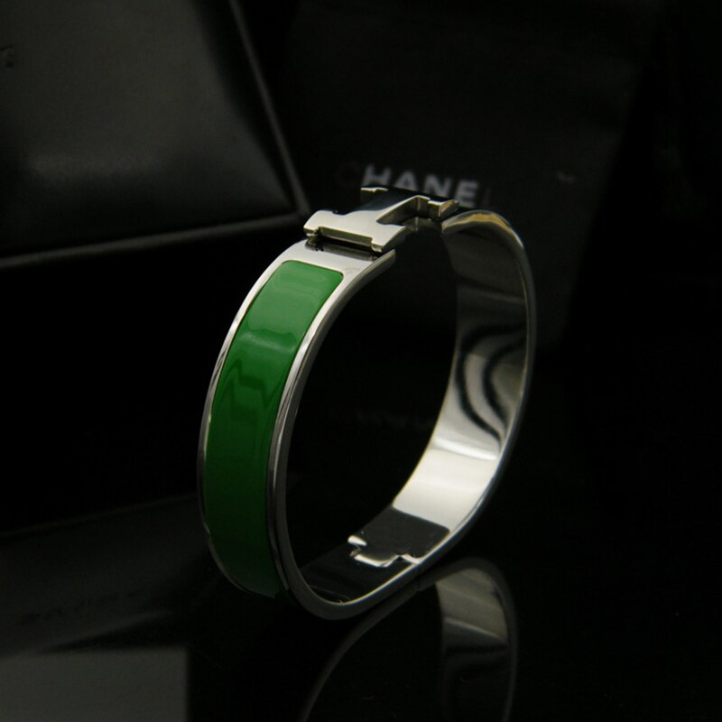 Schmuck H Form Armreifen Berühmte Armreif für Frauen Silber farbe Überzogen Italien armbänder Schmuck 16,5 cm: Silver Green