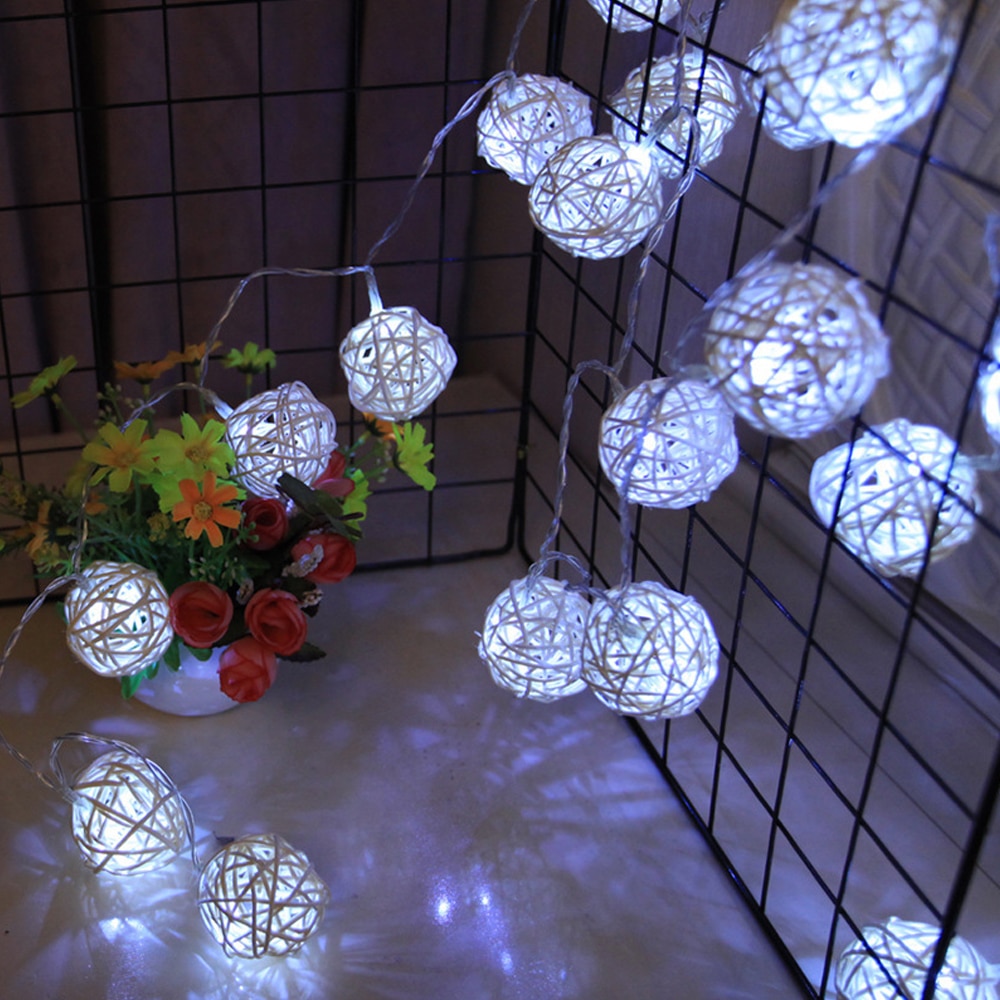 LED String Lights Rattan Ball Garlands Wedding Party Decor LED String Christmas Fairy Light For Outdoor 1.2m/2.5m/3m/5m