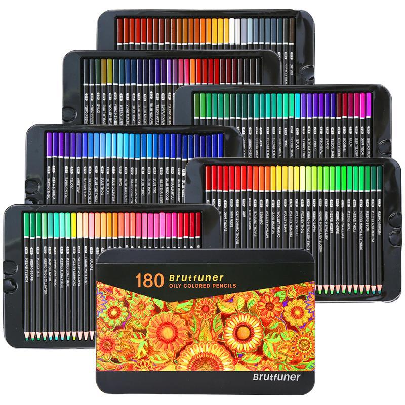 Brutfuner 150/180/260/520color water-soluble colored pencil student art wood oily pencil statione: 180 color oily