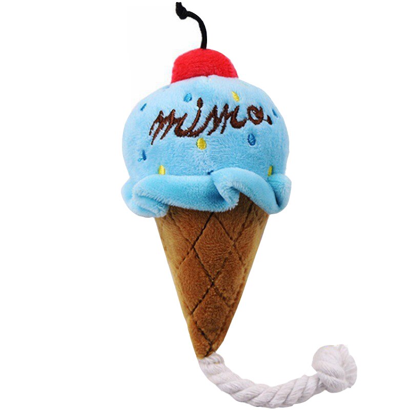 Dog Plush Stuffed Toys For Small Large Medium Dogs Puppy Soft Squeak Interactive Toy Teeth Cleaning Training Pet Accessories: Blue Ice cream