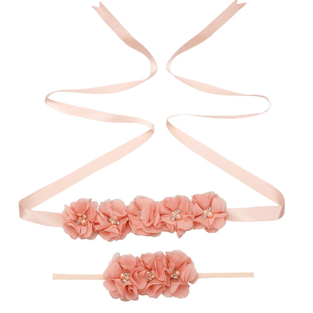 Nuevos cinturones de flores de cinta de seda cinturones de fajín de señora niña con niños Chiffon flor diadema accesorios de boda decoraciones: Xue Ya