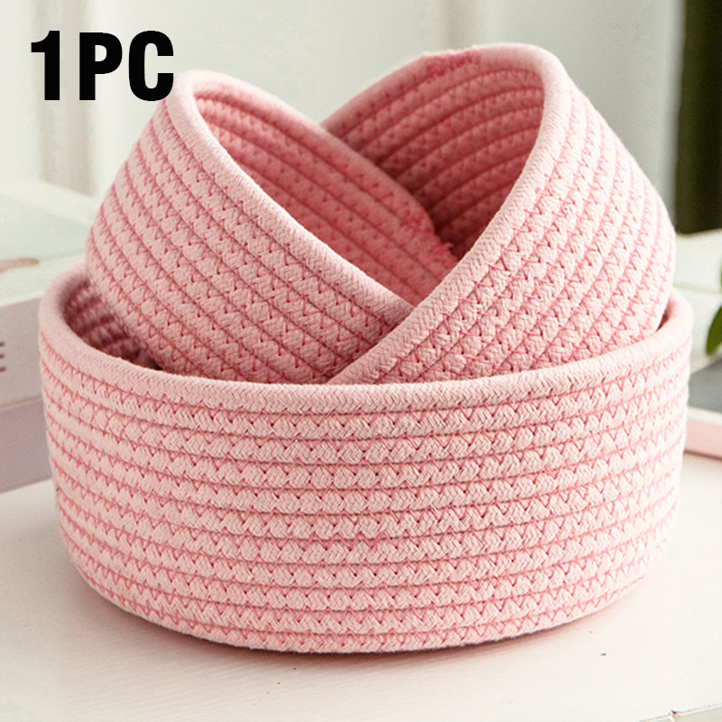 Panier de rangement tissé en fil de coton, boîte de rangement de bijoux de bureau, petit panier télécommandé, conteneur de finition de cosmétiques: XL / Rouge