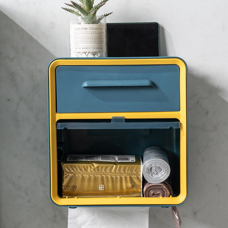 Multifunctional Tissue Storage Box Punch-free Waterproof Toilet Roll Paper Rack Wall-mounted Toilet Paper Drawer Box