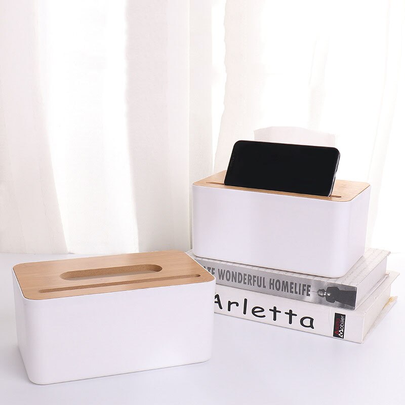 Bamboo Tissue Boxes Desktop Paper Towel Dispenser Living Room Plastic Remote Control Storage Box Napkin Holder Wipes Containers