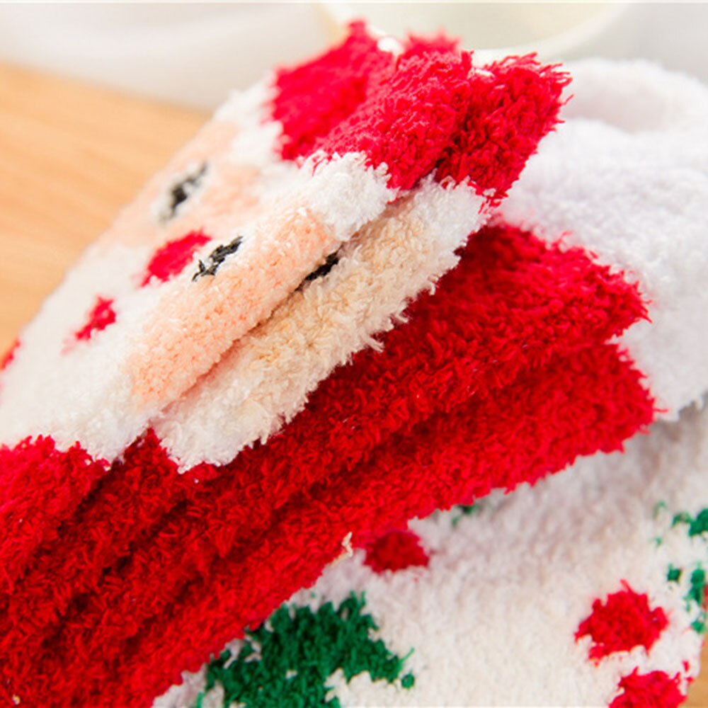 1 Paar Warm Vrouwen Mannen Sokken Kerstcadeau Sok Leuke Dikke Coral Fleece Volwassen Herfst En Winter Kerst Sokken