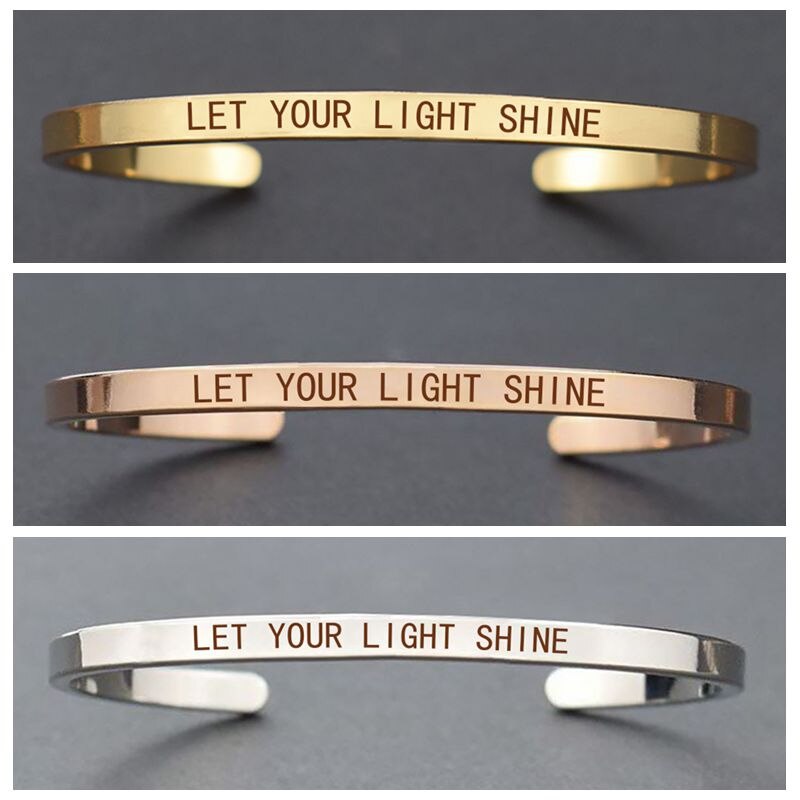 Laat Uw Licht Glans Gegraveerd Manchet Armband Inspirational Quotes Armband Inspirational Sieraden Voor Vrouwen Kerstcadeaus