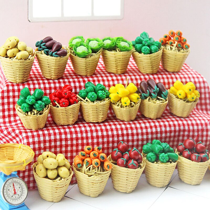 1:12 Mini Simulation Künstliche Obst Und Gemüse Puppe Haus Gemüse Bambus Korb Miniatur Zubehör Für Kinder 1 PC