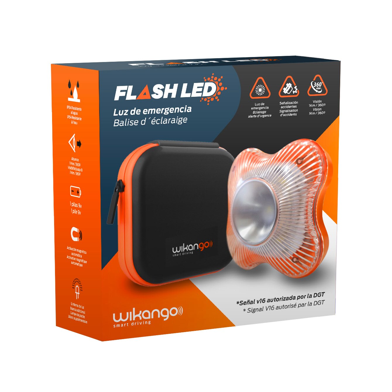 WK-FLASHLED-S - FLASHLED Baliza De Señalización V16 para coches. Nueva regulacion. Luz emergencia