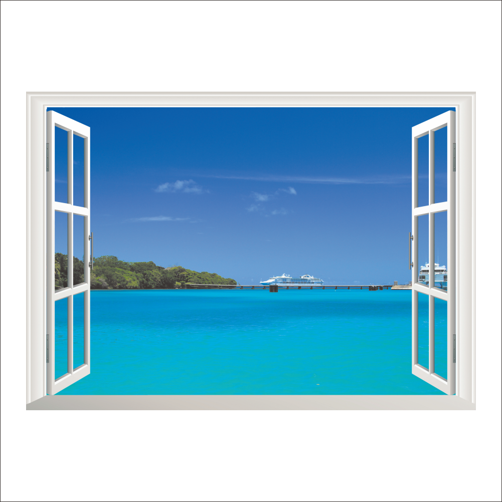 3d raam gebroken muur boslandschap in vier seizoenen landschap muursticker groene boom verwijderbaar behang huissticker huisdecoratie: 14161