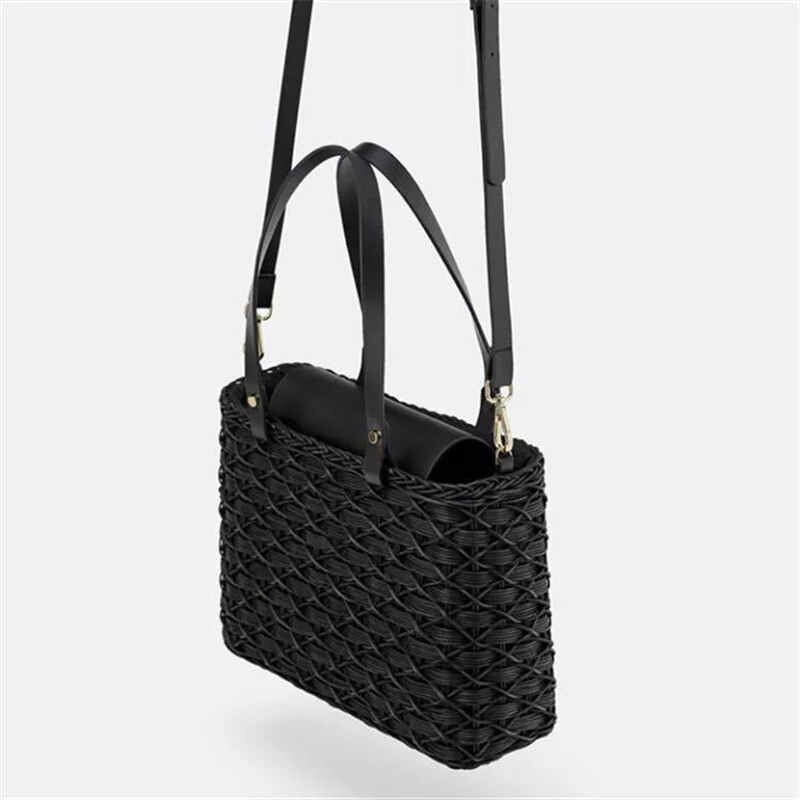 sac en paille de chameau noir sac à bandoulière en rotin naturel sacs à main de plage tissage sac à bandoulière fait main