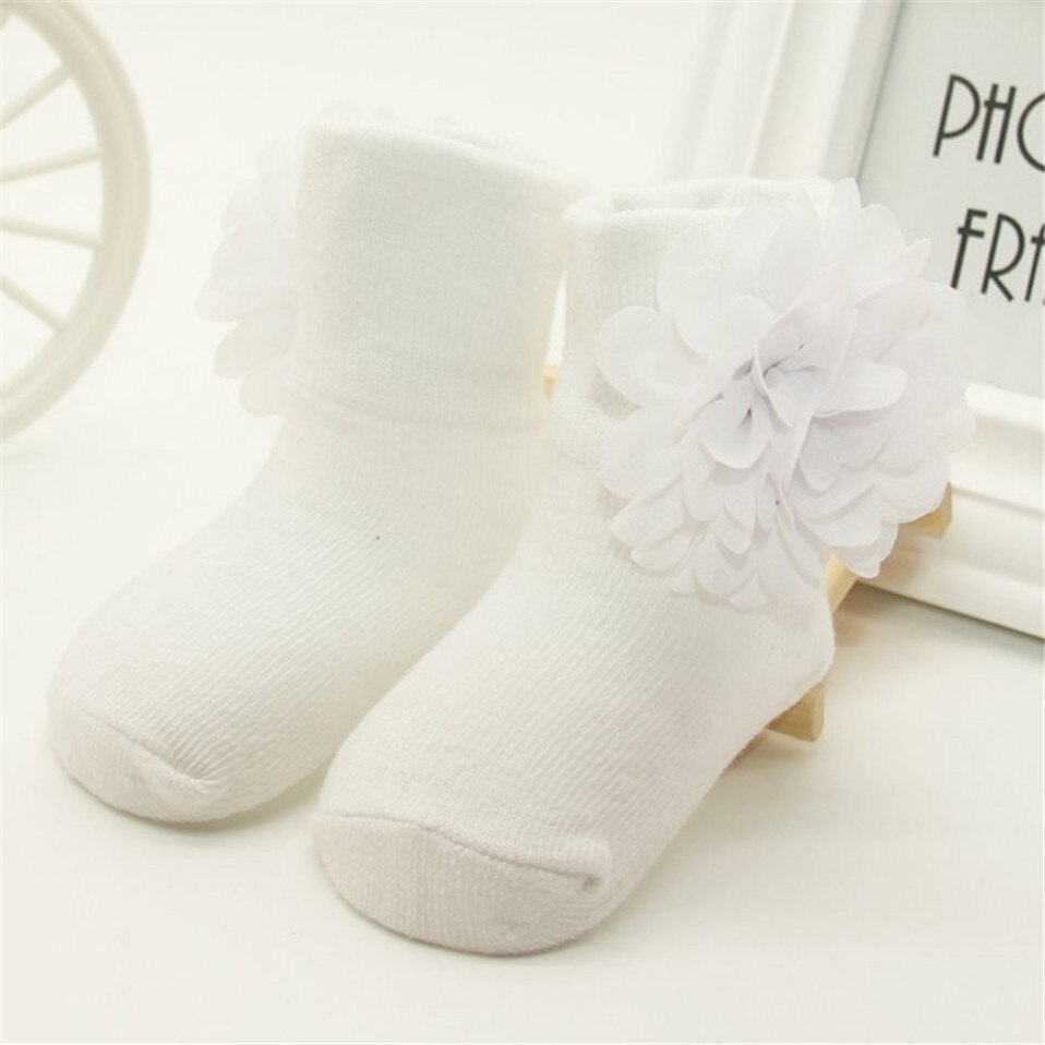 Baby Sock For Newborn Floral Pattern Kids Girls Cotton Socks Flowers Ankle Socks Baby Shoes Boot: White