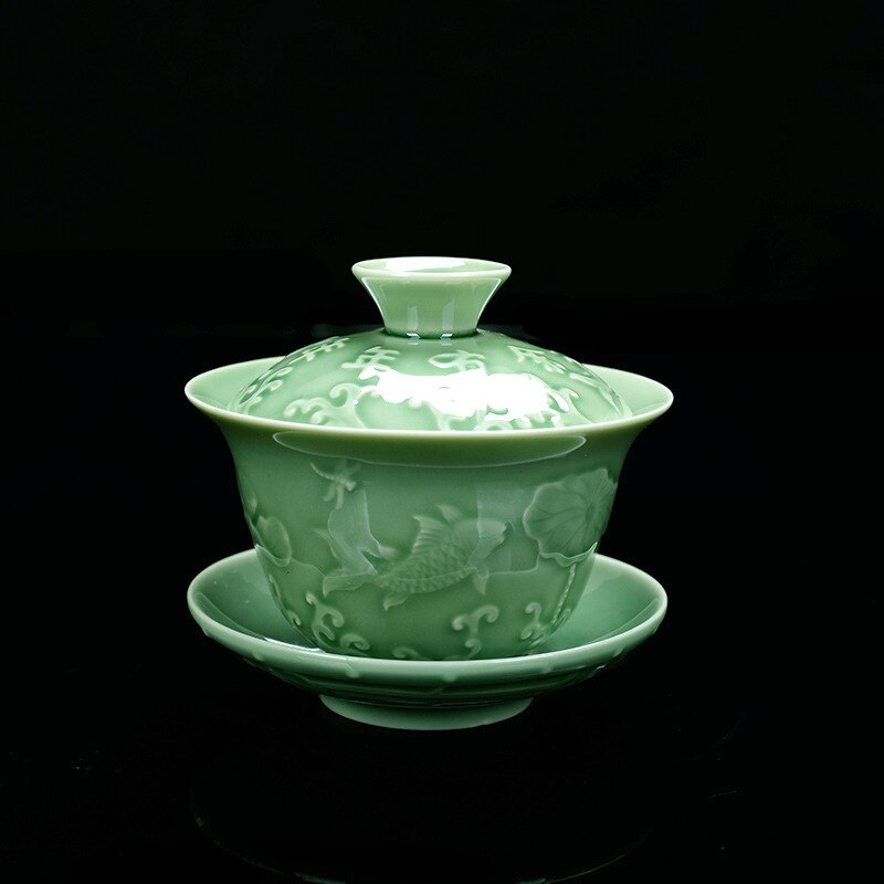 Service à thé en céramique en céladon Kung Fu | Nouveaux produits bol à thé en céramique De grande taille, Sopera De dashica chrysanthème thé Gaiwan: five-flavored fish