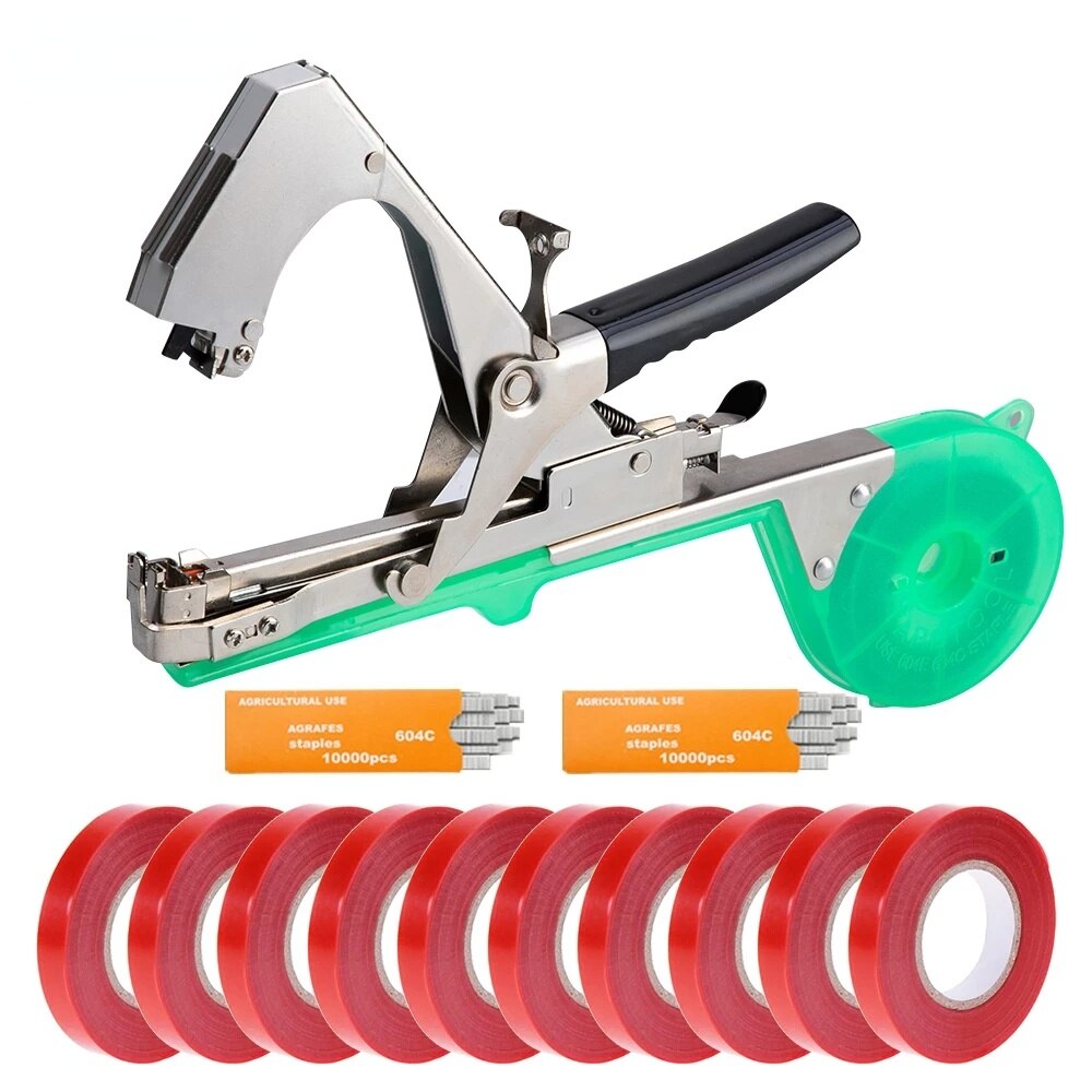 A1 máquina de amarração planta jardim tapetool tapener + 10 rolos conjunto fita para vegetal uva tomate pepino flor