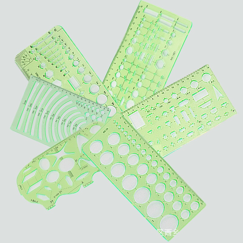1 pcs Geometry Template Ruler Stencil Drawing Measuring Tool Green Plastic Student Lab Stationery Ruler School Supplies