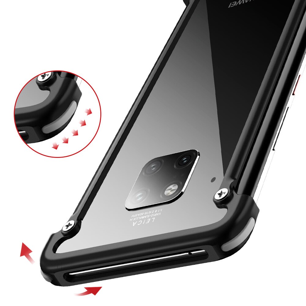 Padcover airbag metal quadro forma à prova de choque caso do telefone para huawei companheiro 20 rs 20x 20 pro luxo telefone pára-choques com filme traseiro presente