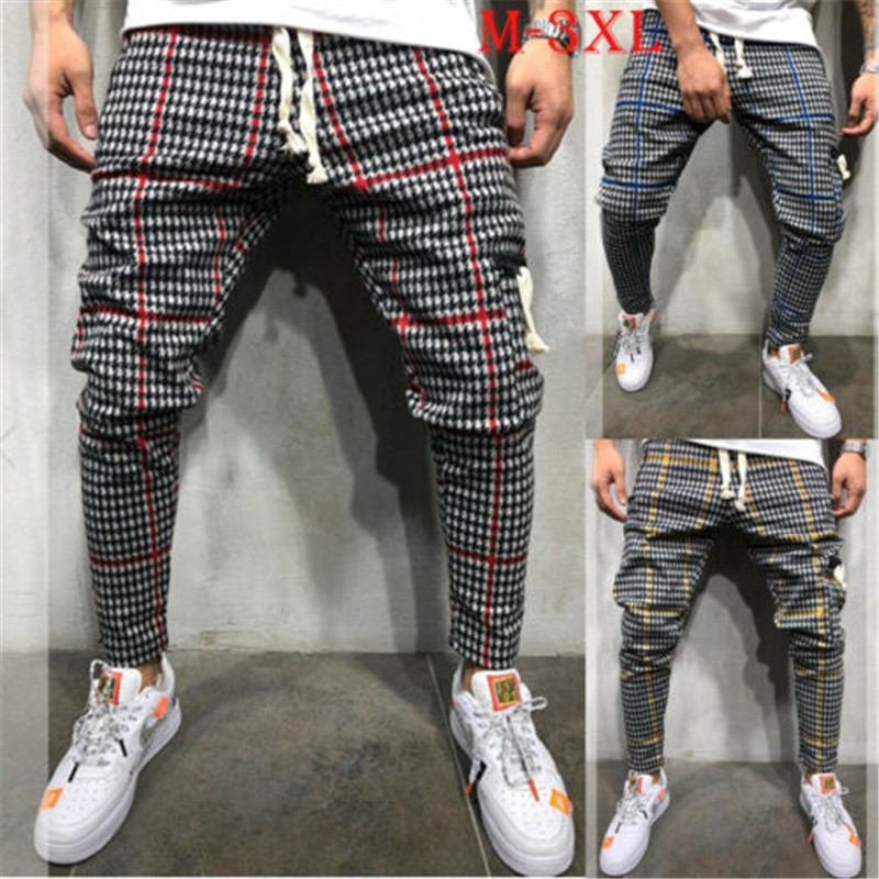 Pantalon Long à carreaux pour hommes, de , style Hip Hop, Harem élastique, printemps automne,