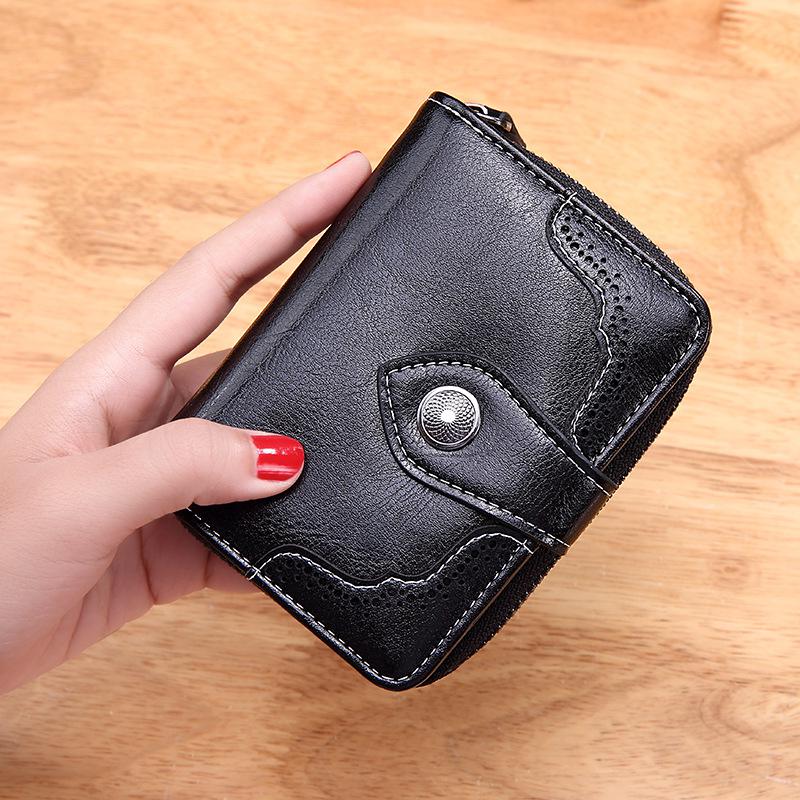 Portemonnee Vrouwen Portemonnee Olie Wax Lederen Hasp Rits Portemonnee Clutch Coin Card Houders Portemonnee Portfel damski: Black