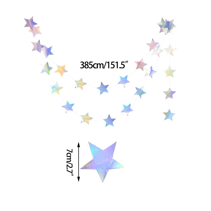 3.8-4.2m Gold Silver Paper Star Garland Banner for Birthday Wedding Decor Glitter Paper Hanging Ramadan Decoration: B01-3.8m